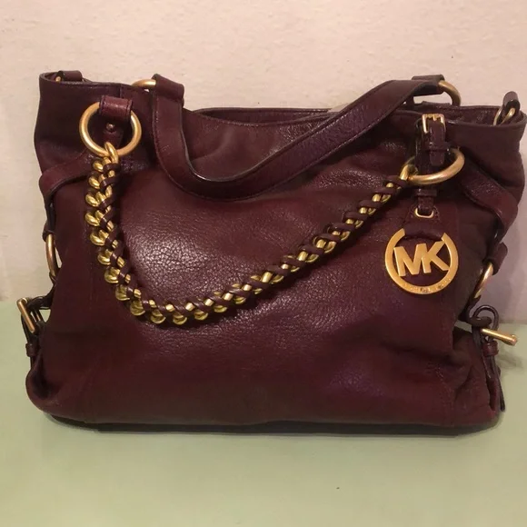 Michael Kors Burgundy Leather Shoulder Bag with Crossbody Strap - Picture 7 of 12